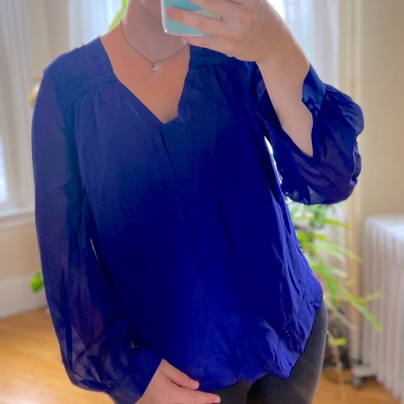 DVF Lane silk blouse long sleeve sheer blue top - Picture 2 of 7